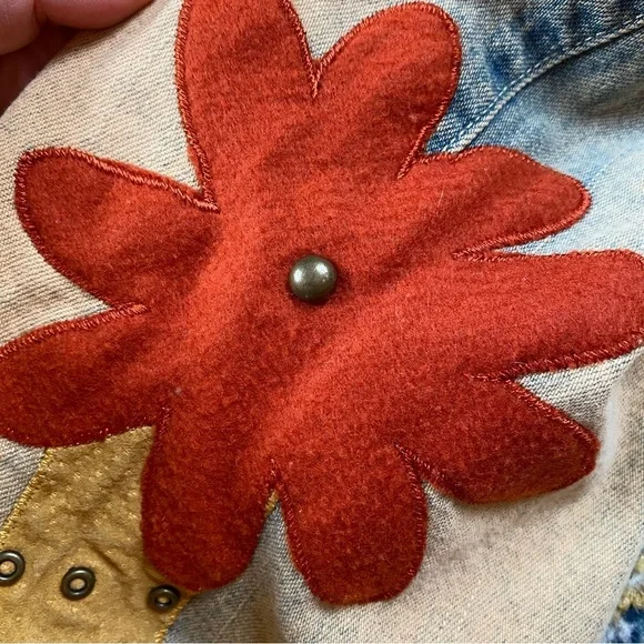 Vintage 90s/Y2K RARE Road Cat Suede And Felt Patchwork Maxi Denim Skirt Size M - Picture 15 of 16